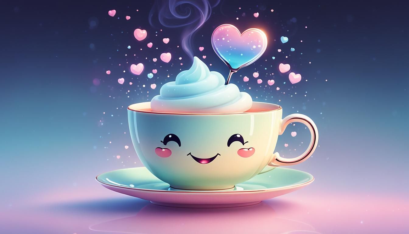 Charming Pixel Art: Smiling Teacup with Heart Steam