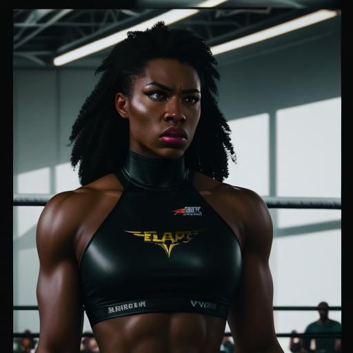 Cinematic Film Still of Black Female Wrestler