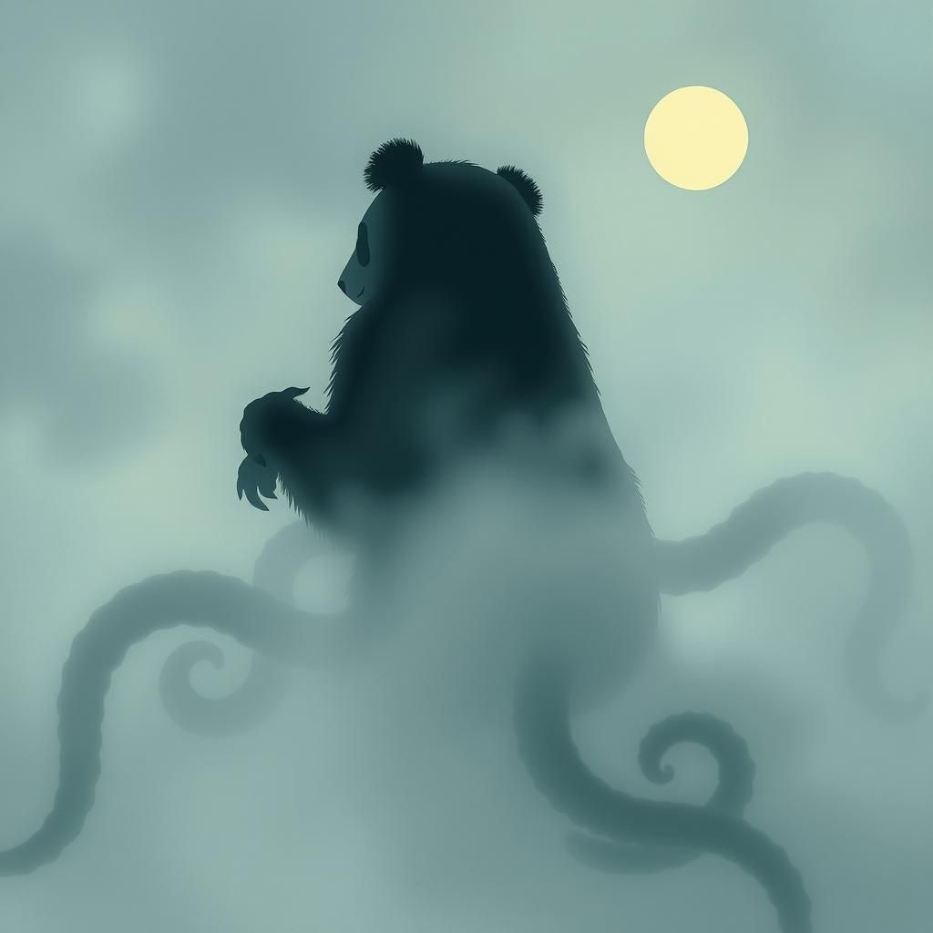 Dreamlike Panda Silhouette in Misty Landscape