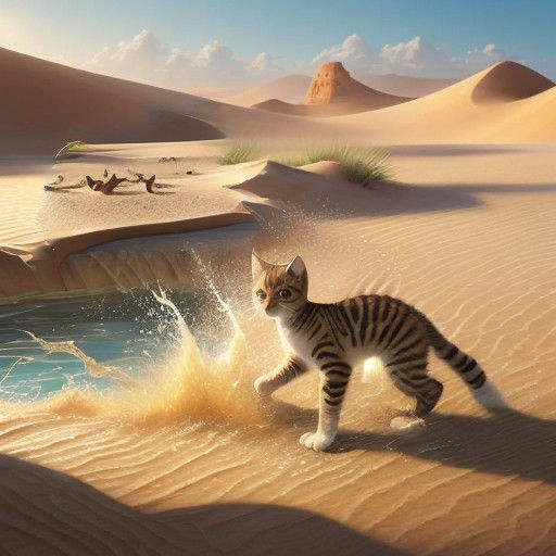 Kittens Play in Desert Oasis