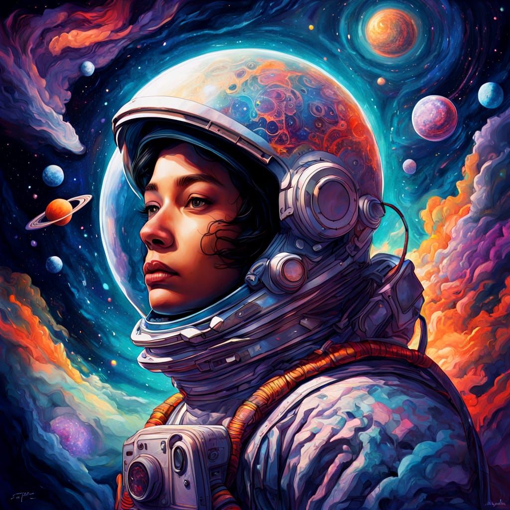 Astronaut Adrift in Cosmic Splash Art Style