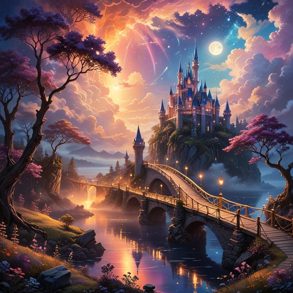 Glowing Bridge Connects Majestic Floating Islands in Dreamli...