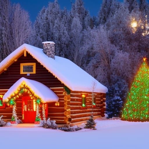 Christmas Cabin in Winter Snowscape