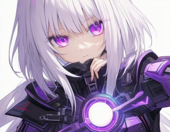White-Haired Girl with Purple Eyes Digital Art