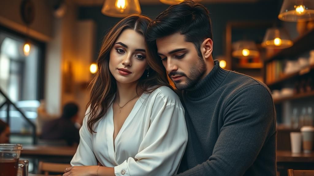 Intimate Coffee Shop Encounter in Watercolor Style