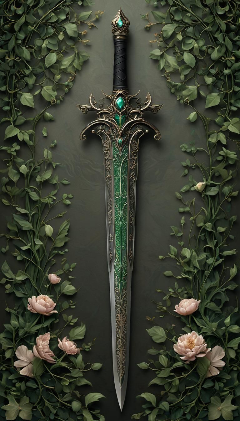 Ornate Elven Greatsword with Vines and Gemstones