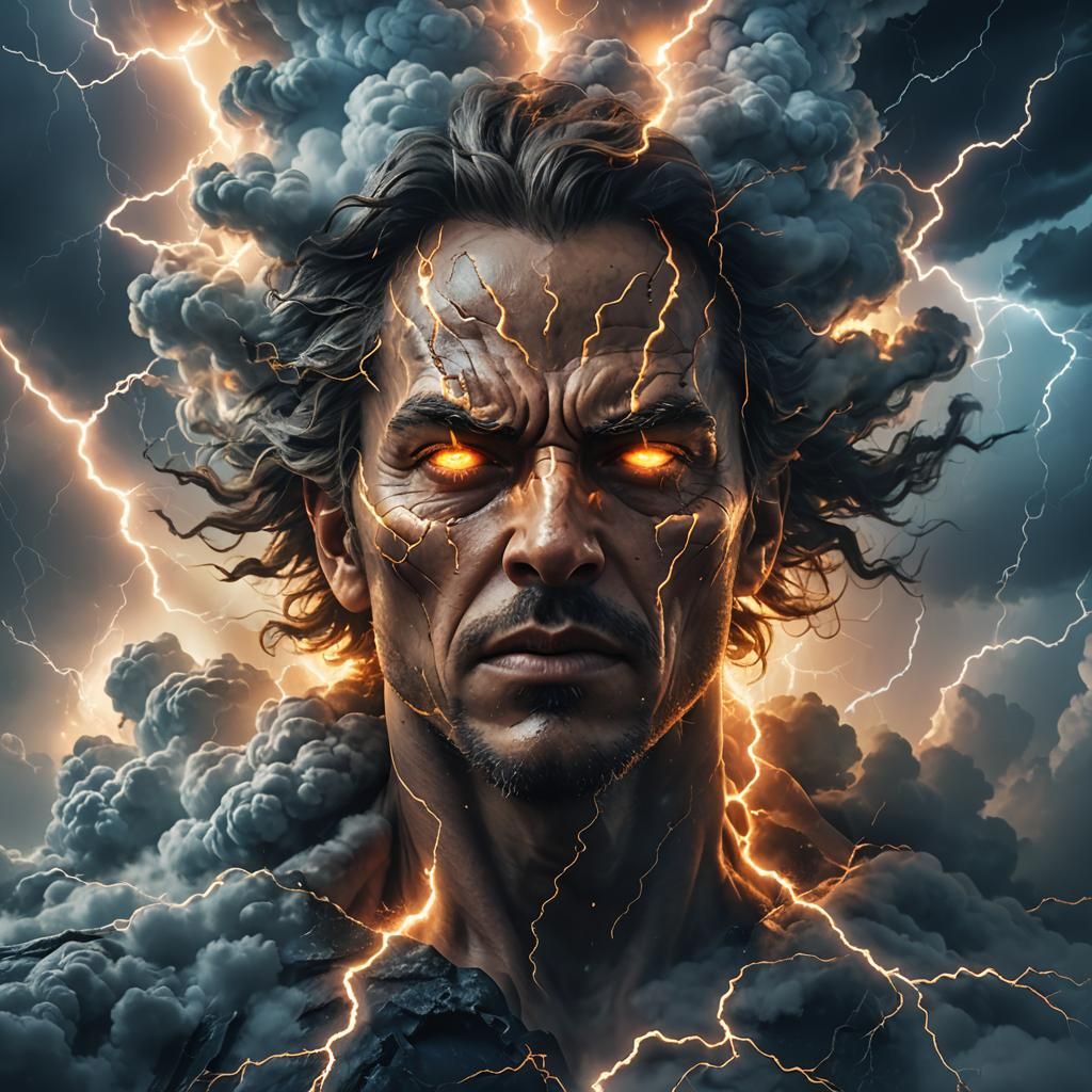 Stormy Cloud Face with Lightning, Fantasy Art