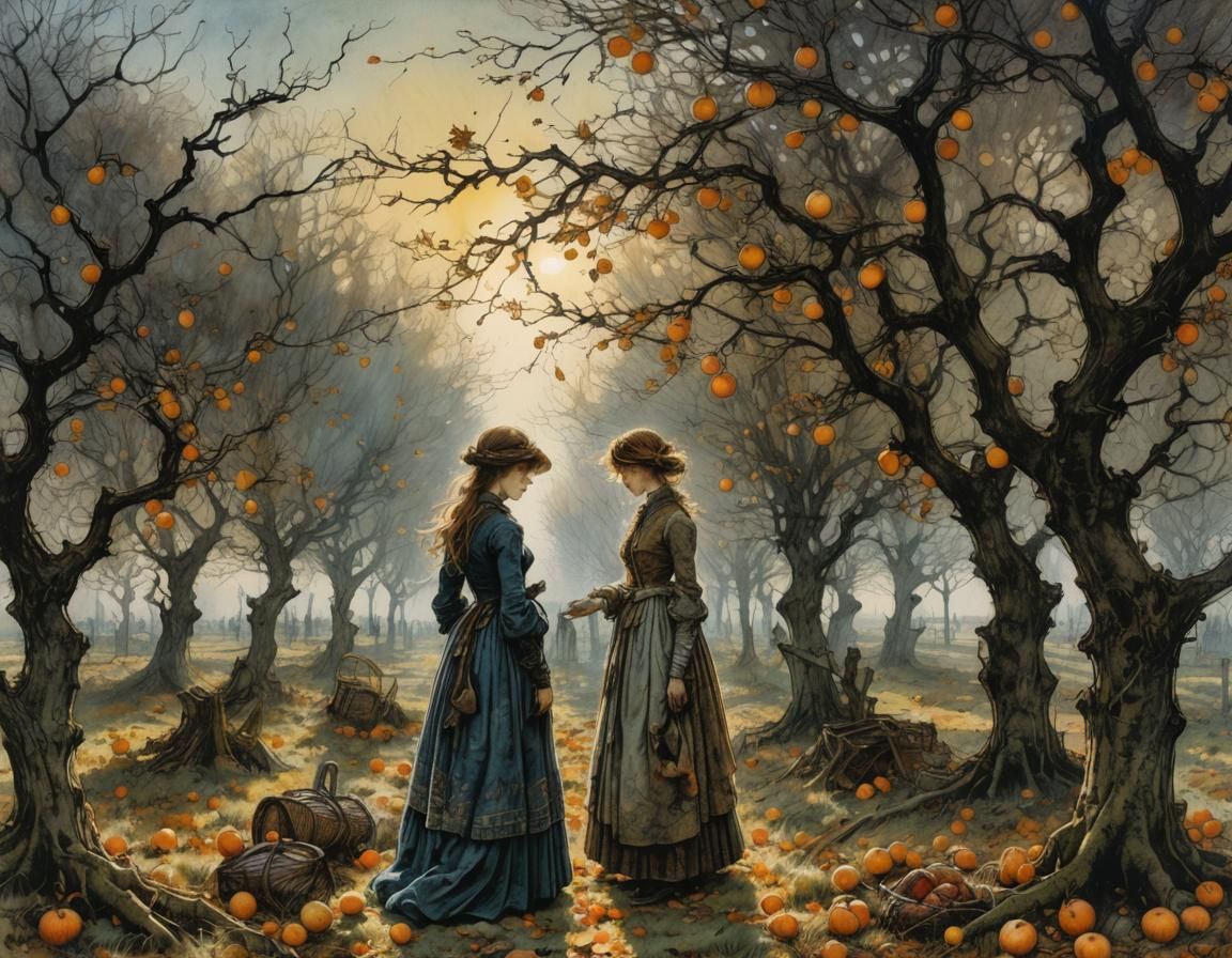 Autumn Orchard Scene in Fairytale Style