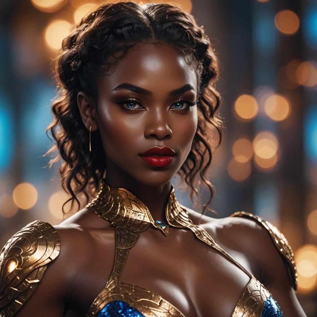 Elegant Black Model Portrait in Fantasy Art Style