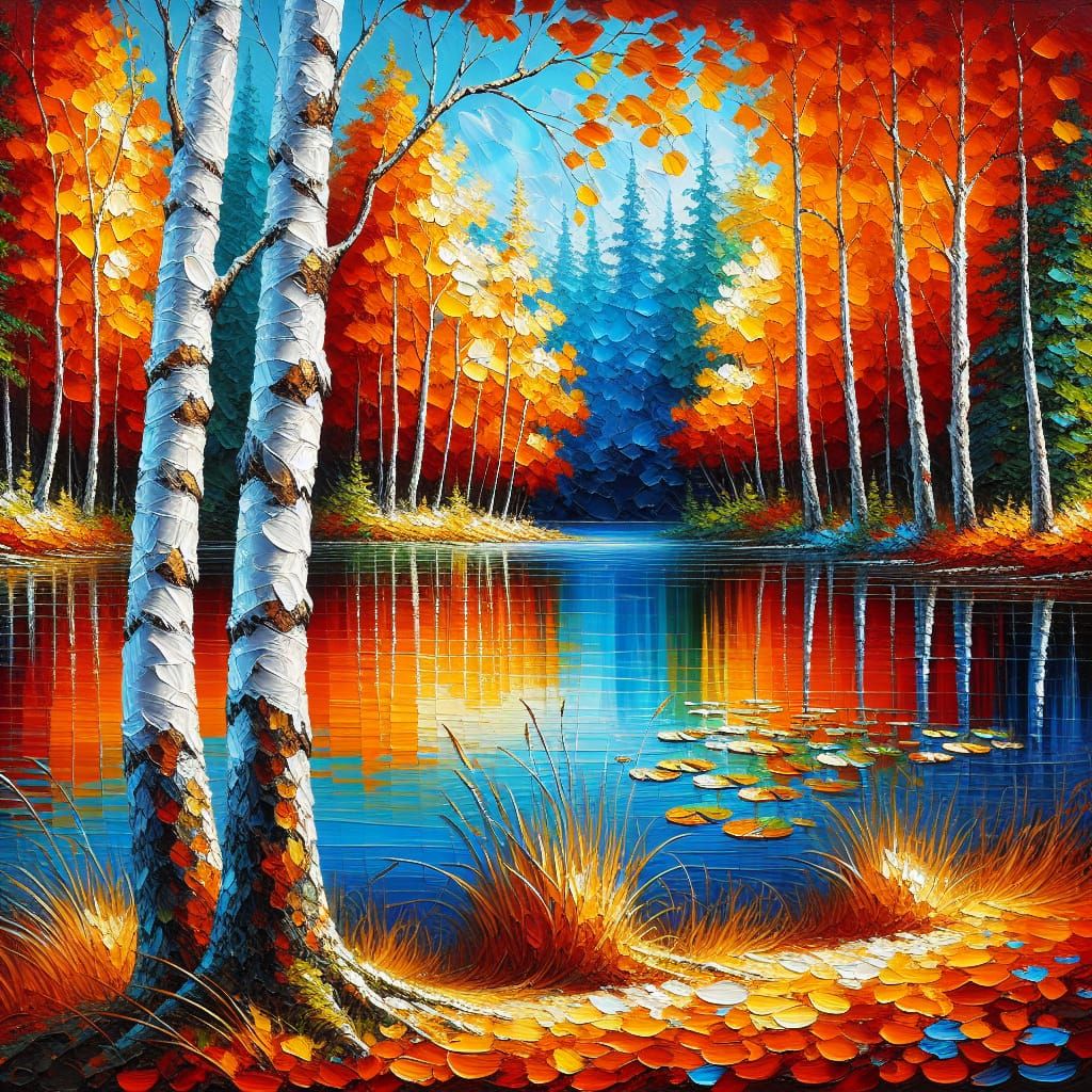 Autumn Forest Scene as Impasto Painting