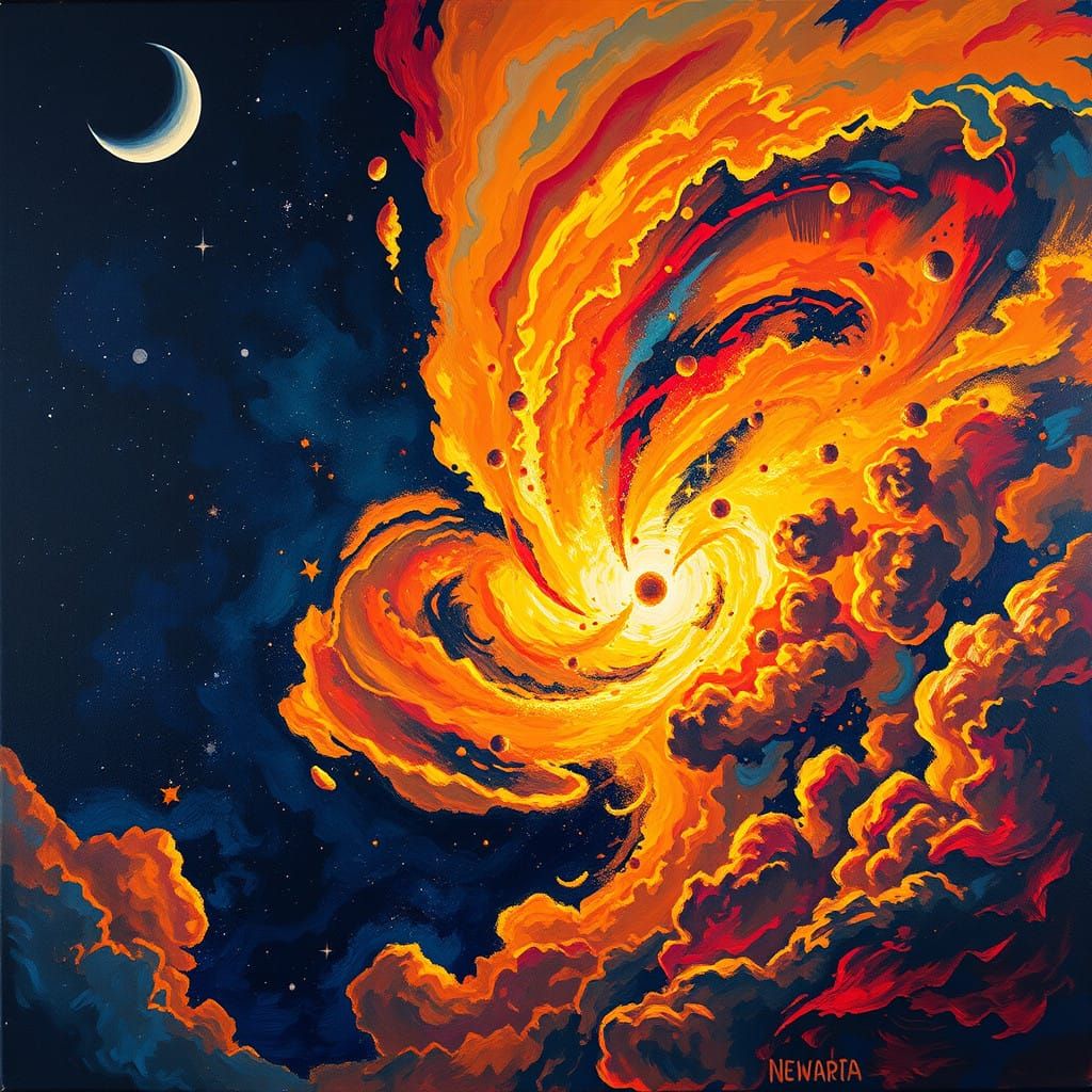 Supernova Night Sky in Vibrant Neo-Impressionist Style