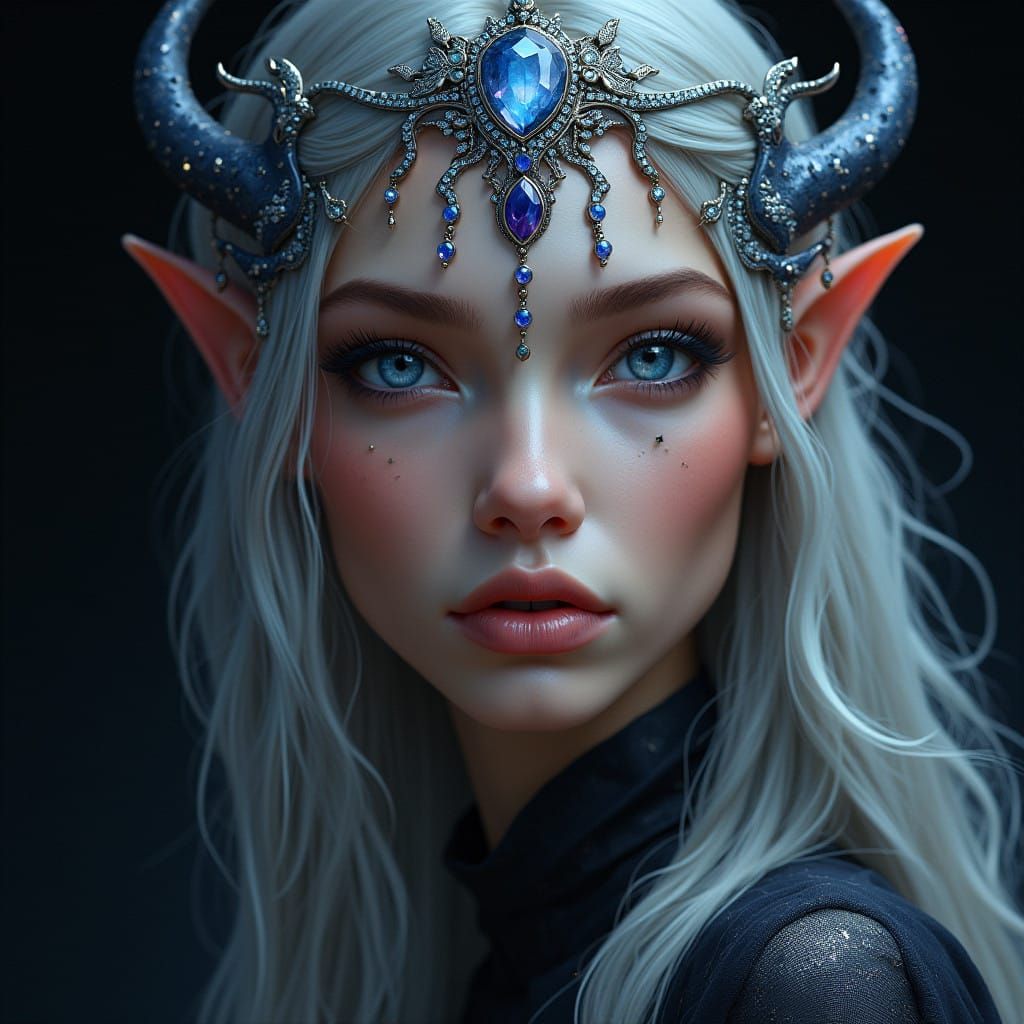 Elven Fantasy Portrait in Dark Fantasy Style with Iridescent...