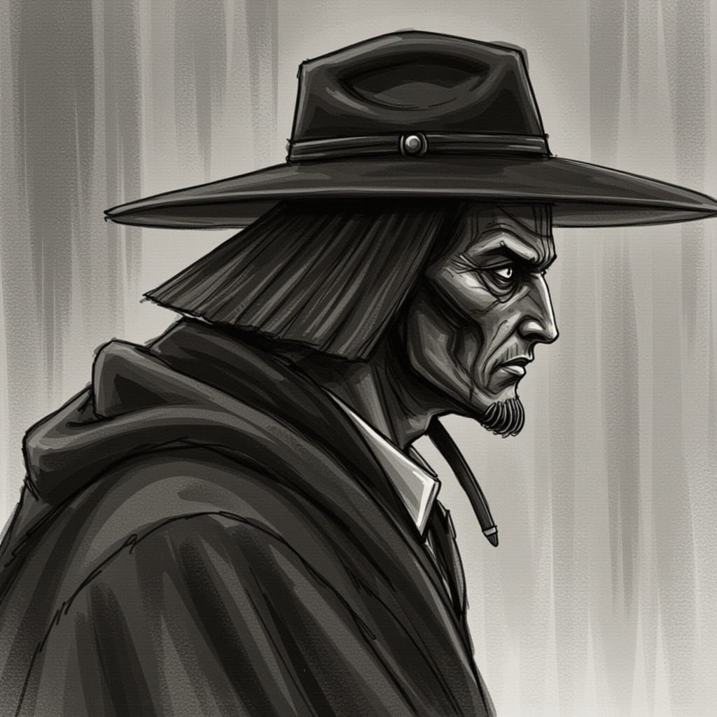 Samurai Detective in Sepia Ink Punk Style