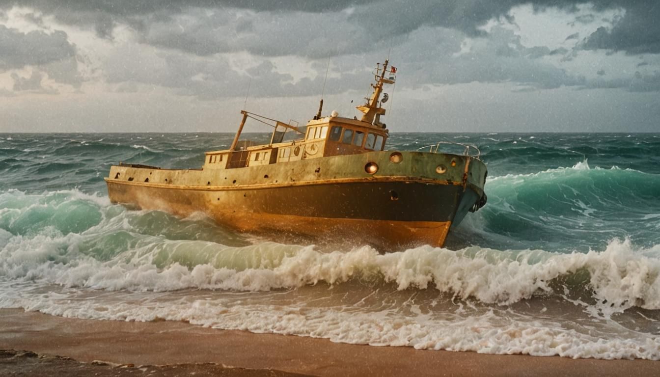 Boat in Angry Seas: Detailed Matte Painting