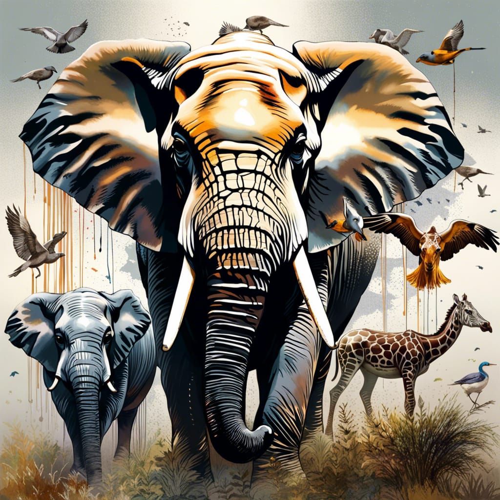 African Wildlife Montage Poster Art