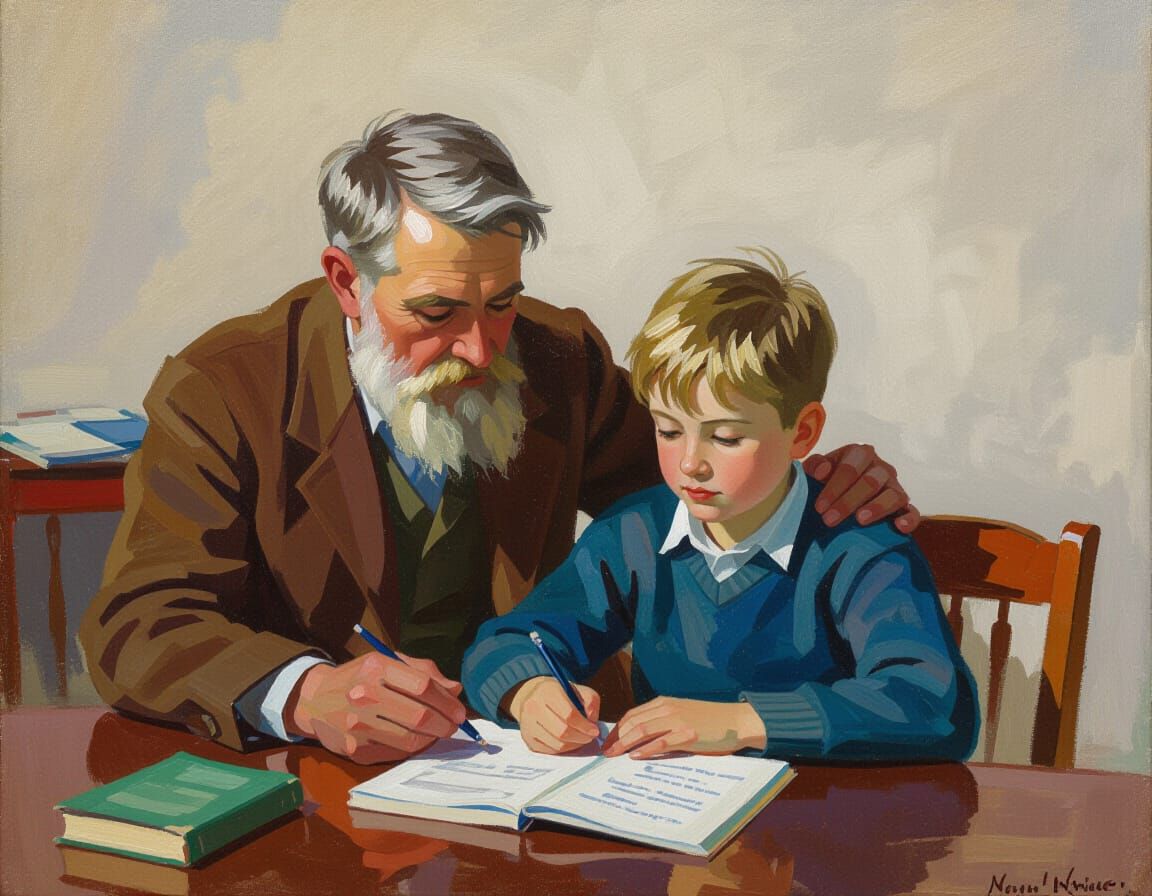 Brothers Studying as Impressionist Painting