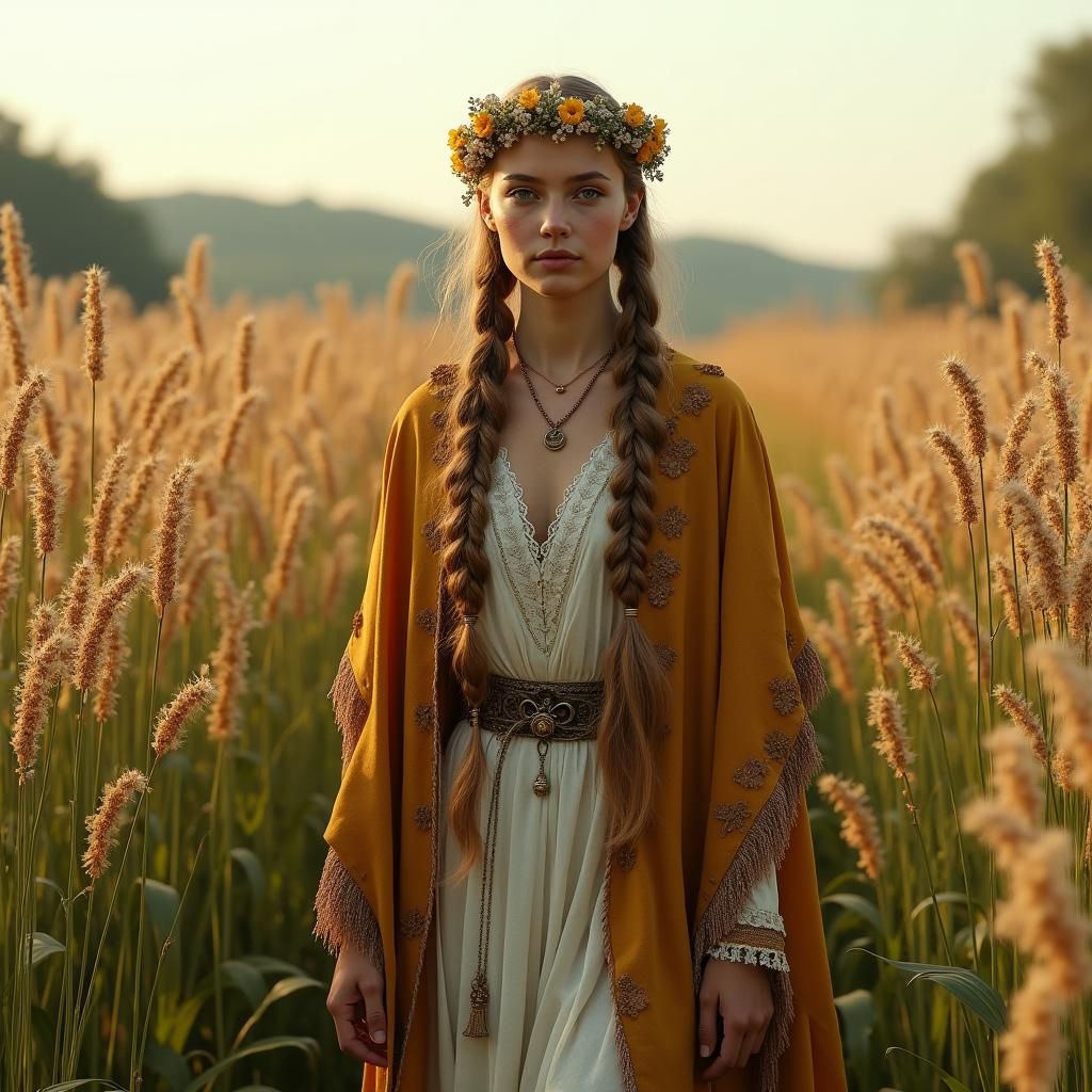 Lithuanian Woman in Flax Field, Digital Matte Painting