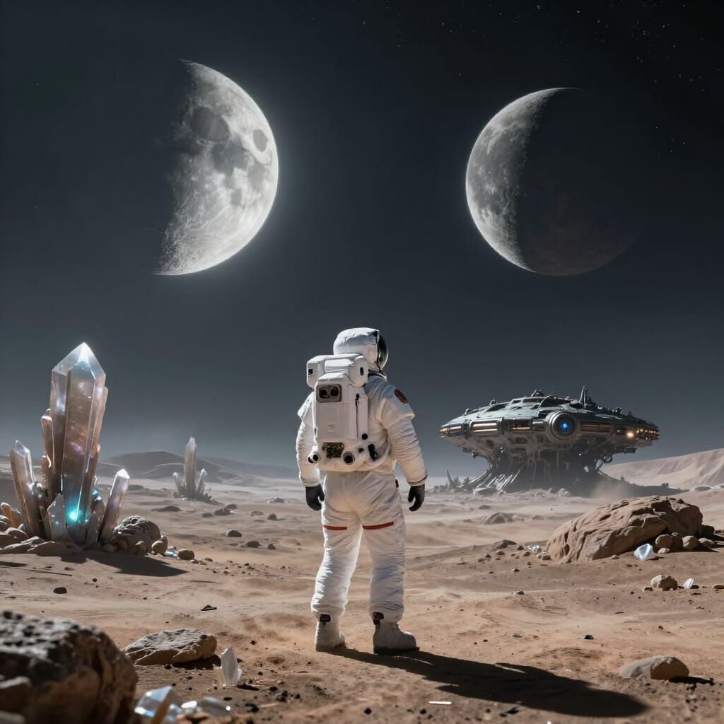 Astronaut on Alien Planet with Twin Moons
