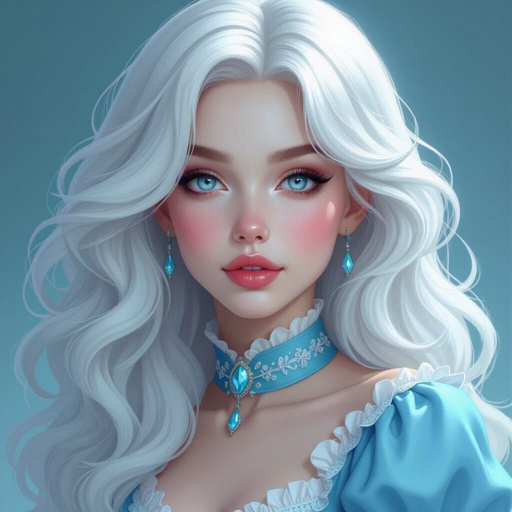 Albino Woman with Crystal Eyes in Realistic Style