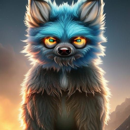 Chibi Alien Wolf Hybrid with Galaxy Eyes