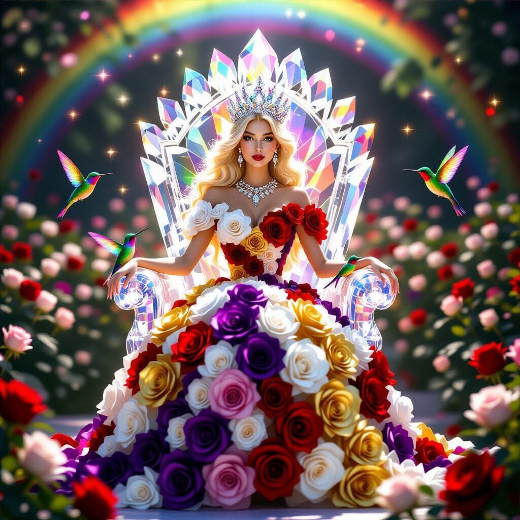 Rose Empress on Crystal Throne in Enchanted Garden