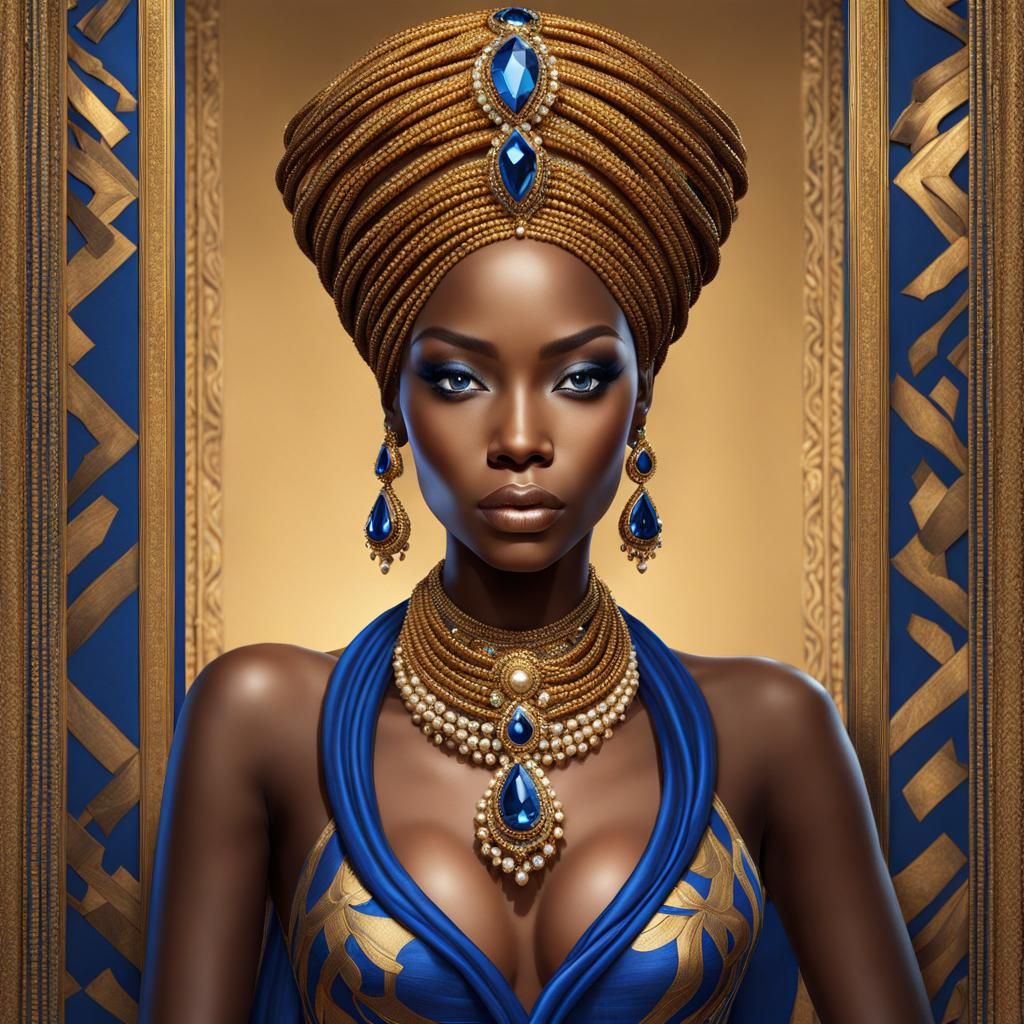 Elegant African Queen in Art Nouveau Style