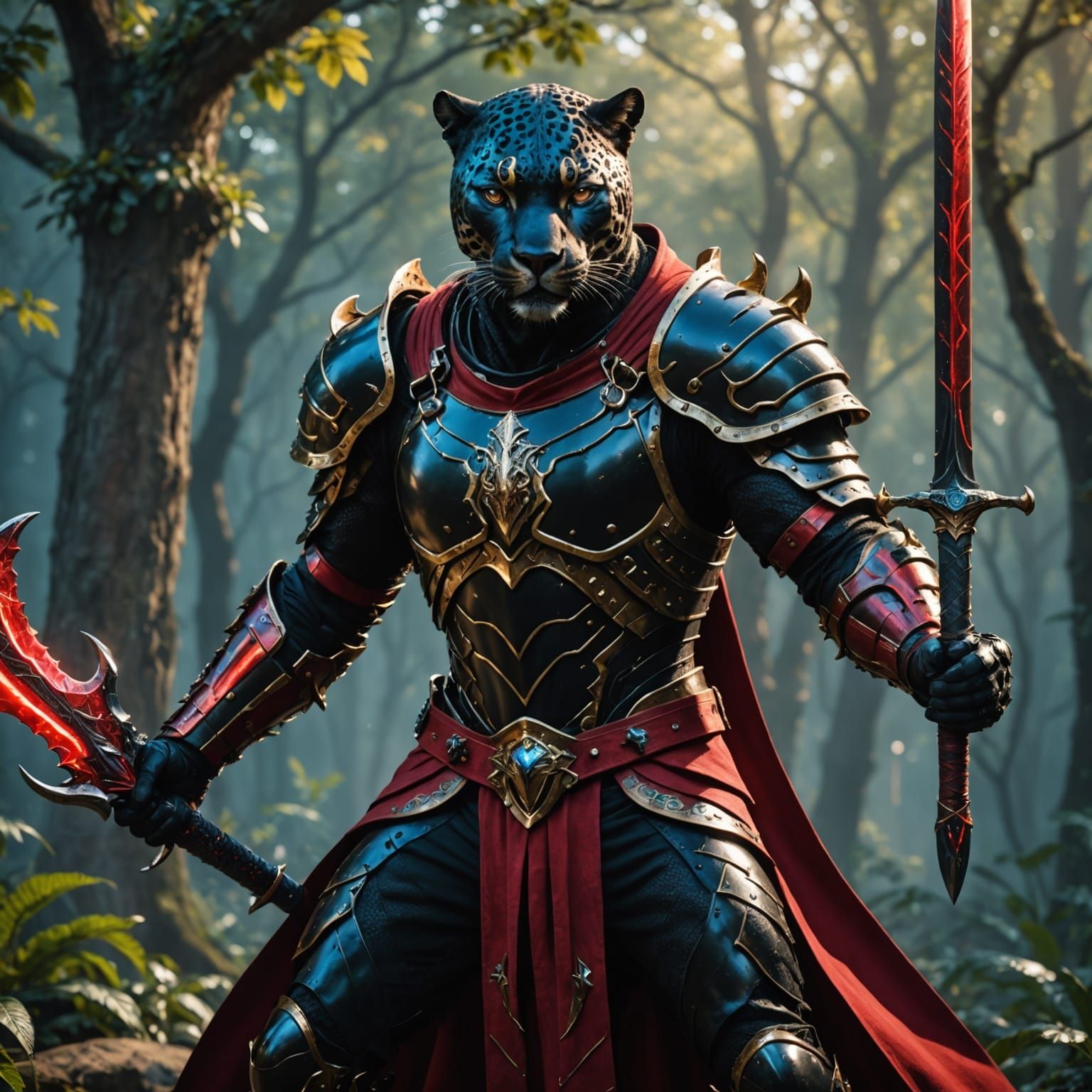 Jaguar Warrior Ready for Combat in Detailed Matte Painting