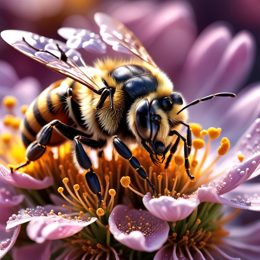 Macro Photorealistic Bee Pollen in Splash Art Style