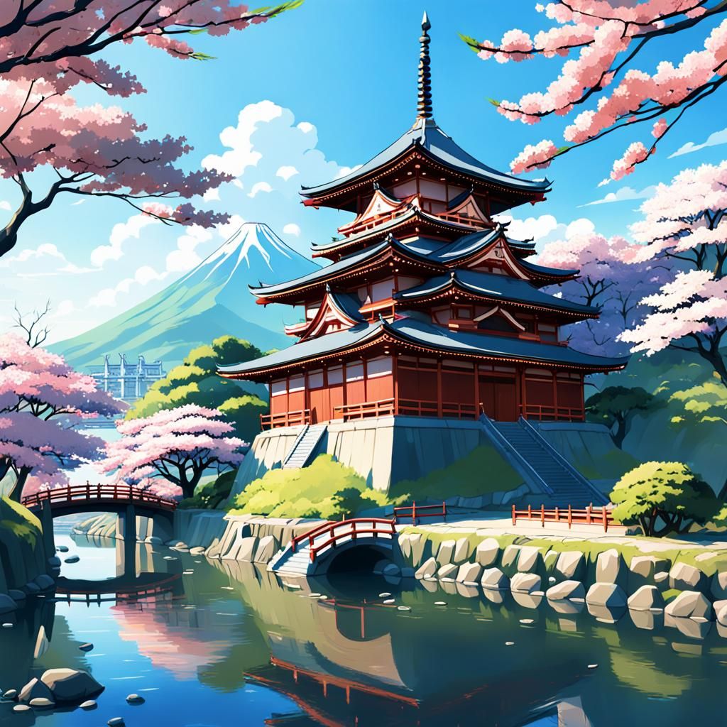 Japanese Temple in Anime Style by Makoto Shinkai