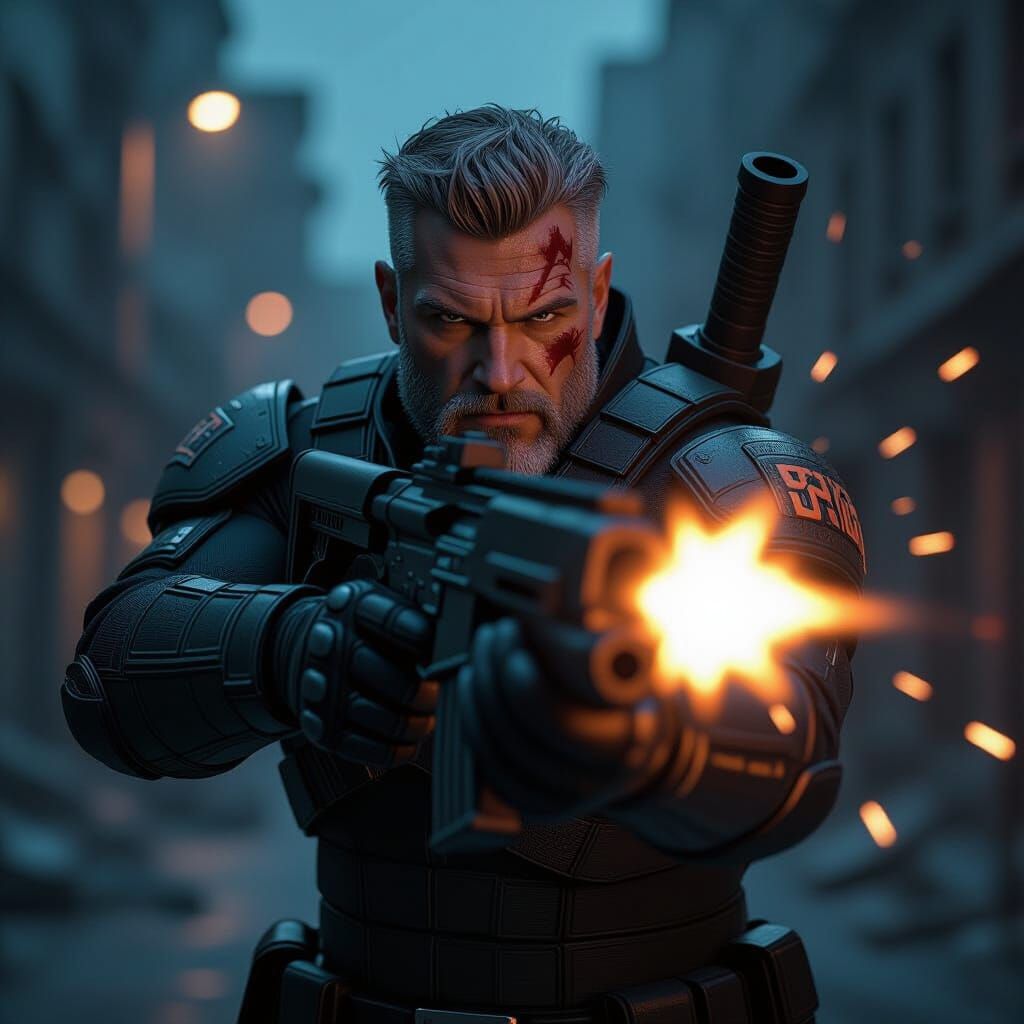 Cable Fires Weapon At Viewer In Ruined Cityscape