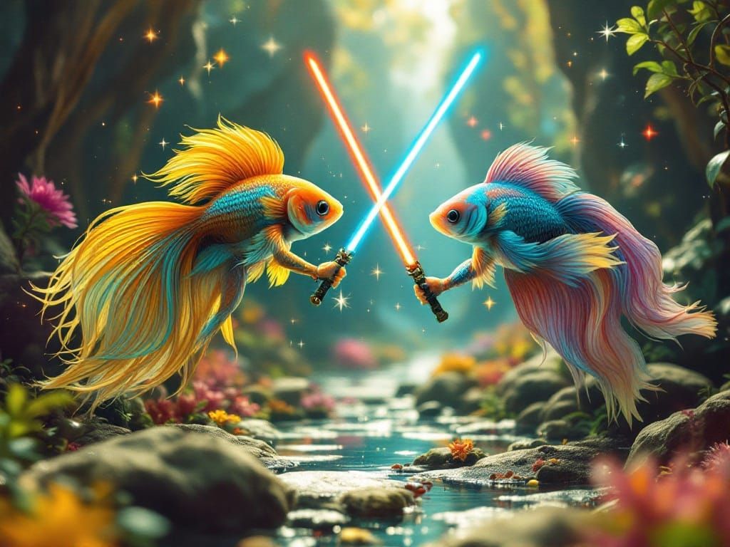 Betta Splendens Duel in Psychedelic Quantum Flux