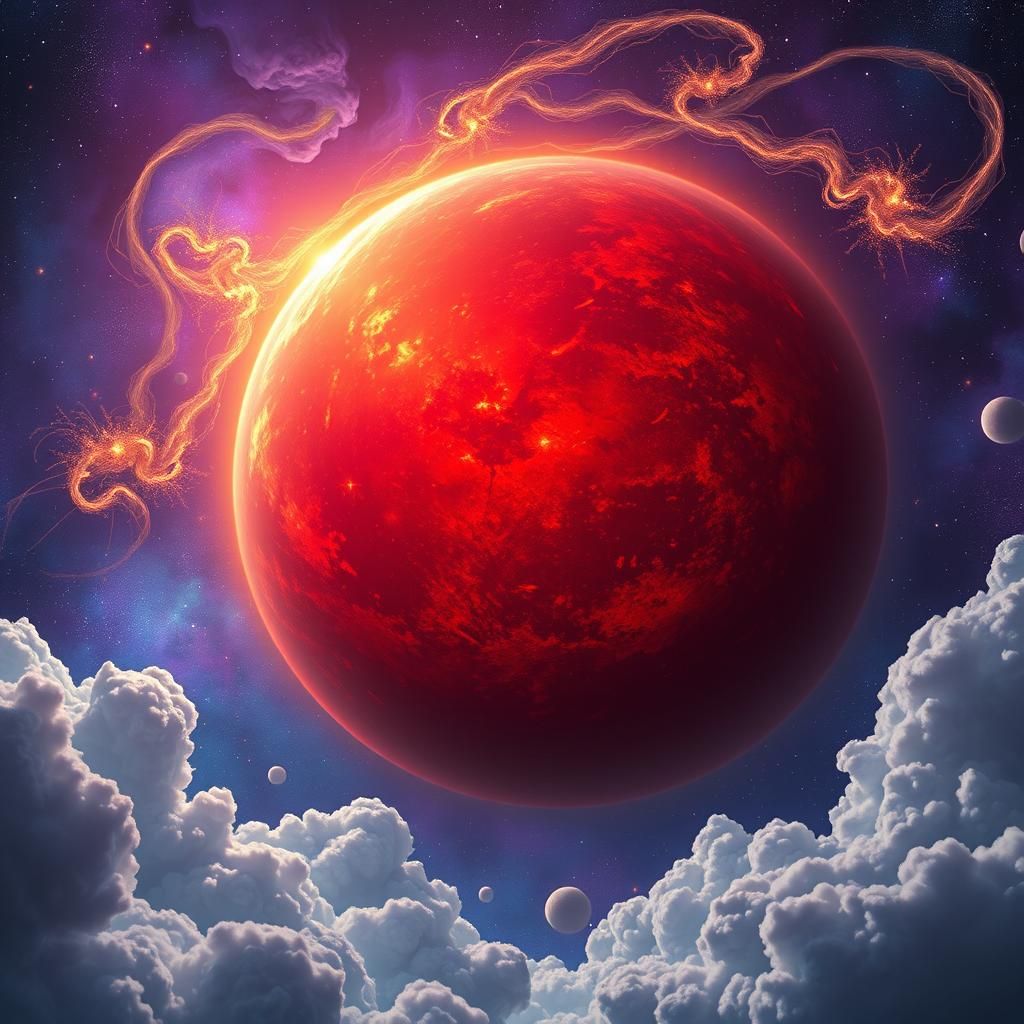 Gigantic Red Star Etoiles in Surreal Night Sky