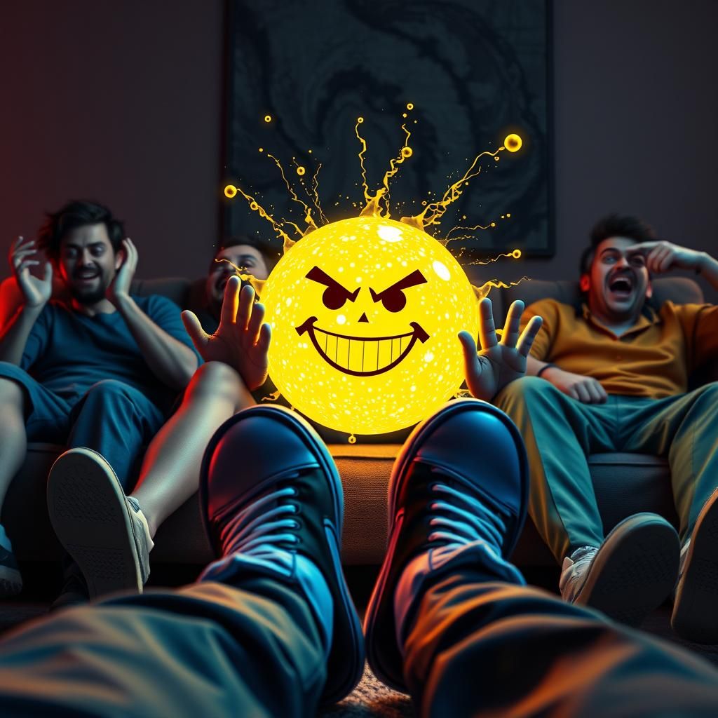 Excited Men with Glowing Ball, Digital Art