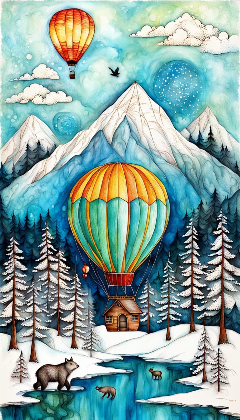 Arctic Hot Air Balloon with Woodland Creature