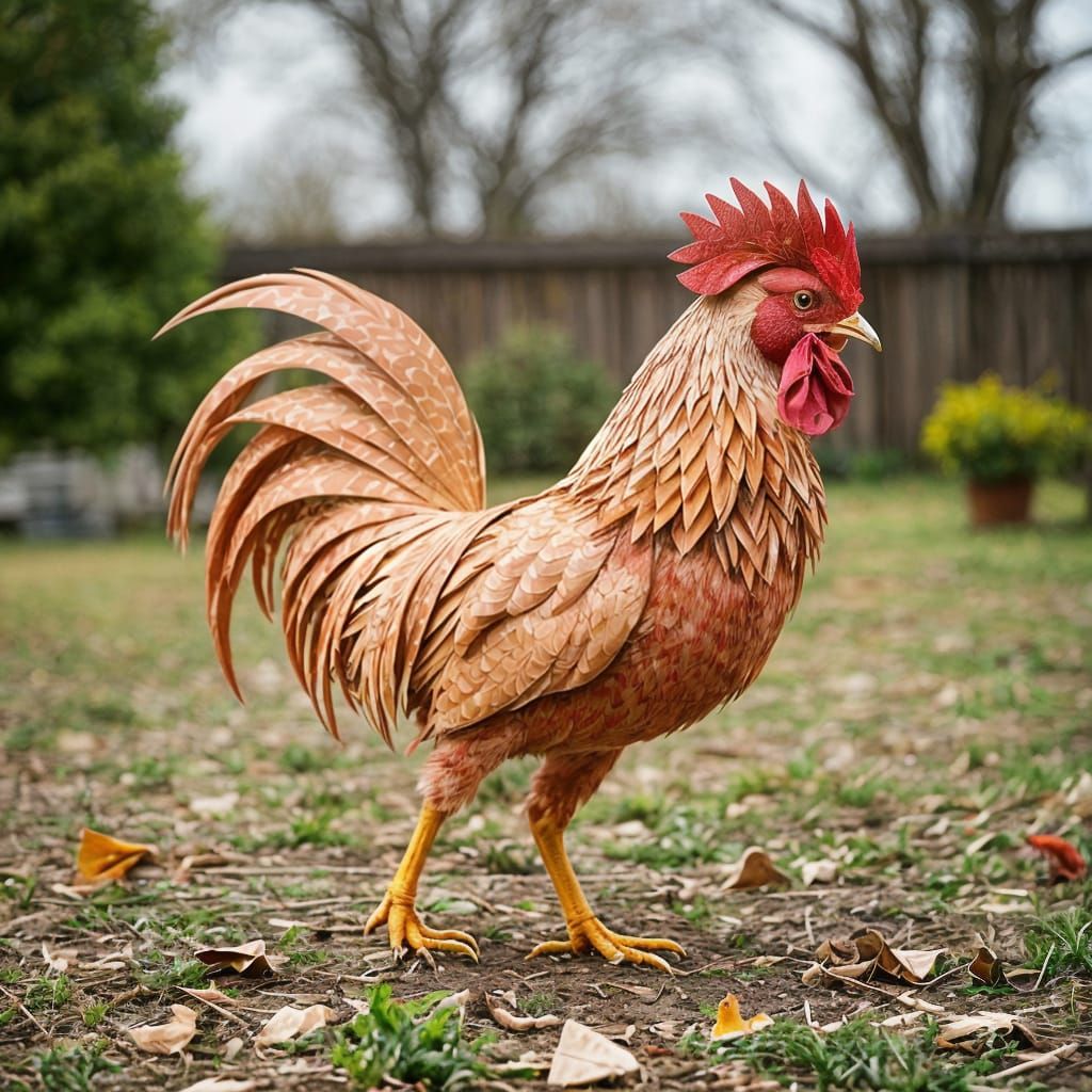 Proud Rooster in Origami Papercraft Style