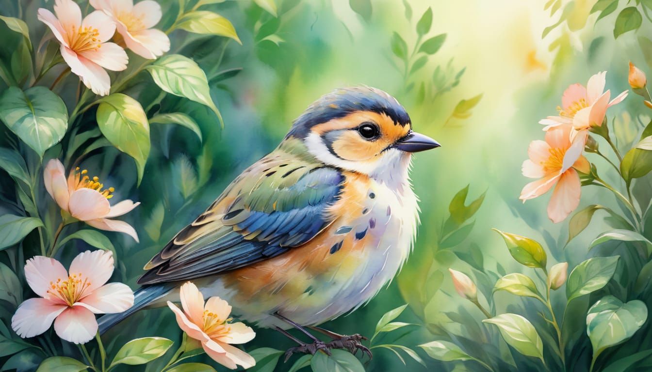 Delicate Bird Portrait in Whimsical Watercolor Style