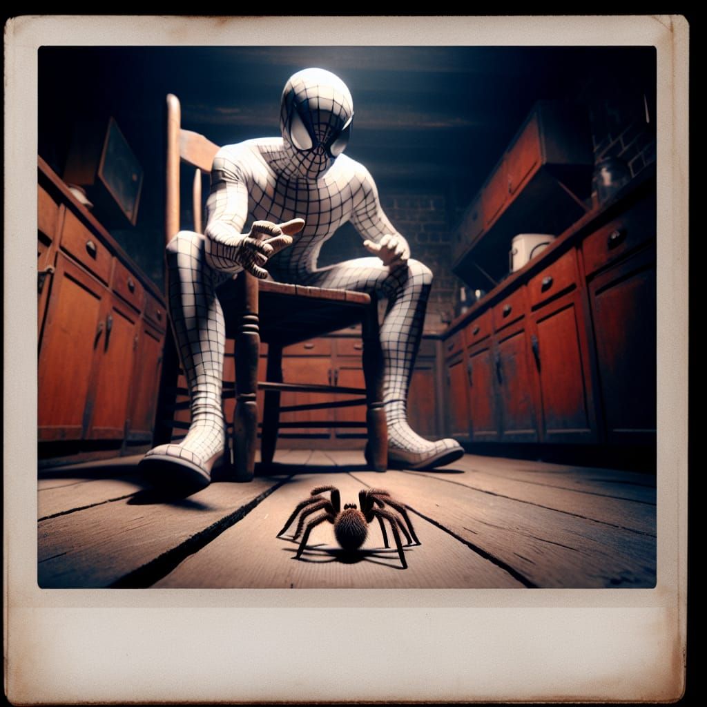 Terrified Spider-Man in Dimly Lit Kitchen
