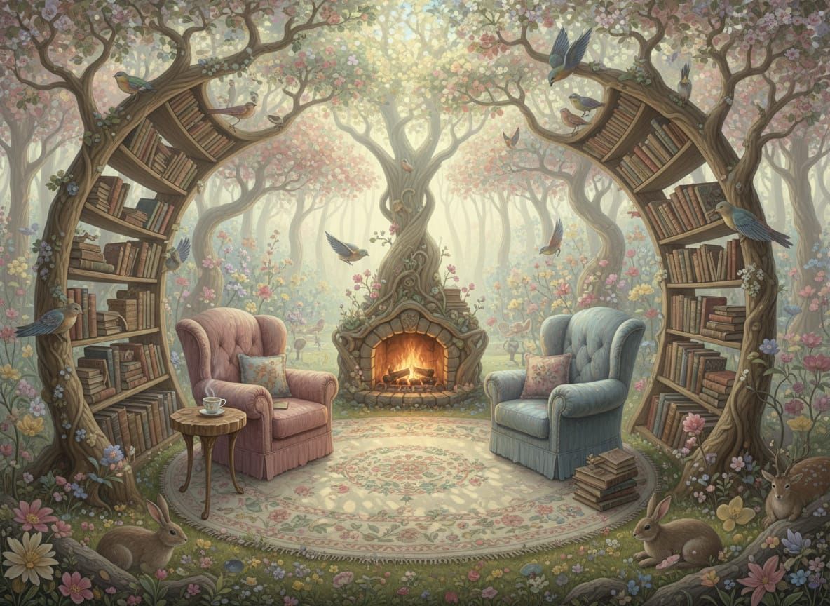 Cozy Reading Nook in a Spring Forest Landscape