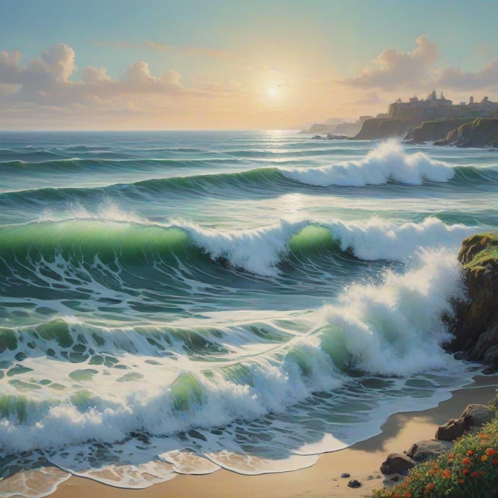 Dreamy Ocean Waves in Soft Focused Light