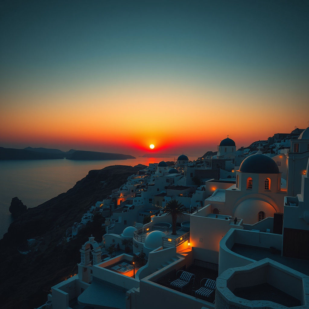 Santorini Sunset: Hyperrealistic 64MP Cinematic Photograph