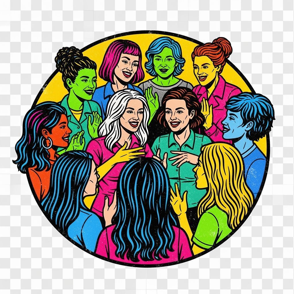 Empowered Women's Circle in Radical Graphic Style