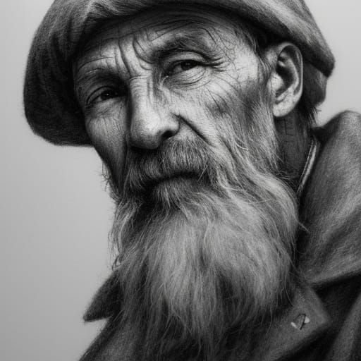 Old Fisherman Portrait in Pencil Sketch Style