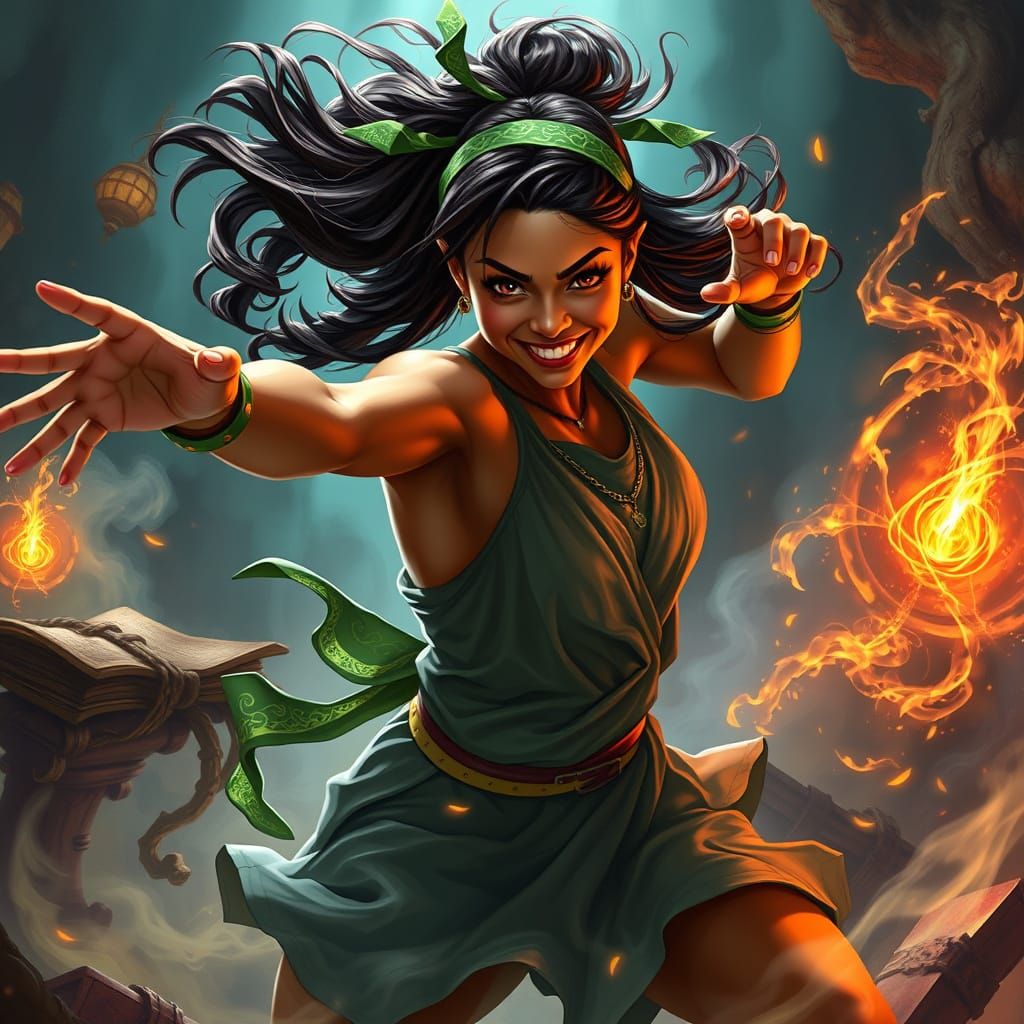 Vibrant Fantasy Warrior Channels Magic in Mysterious Realm