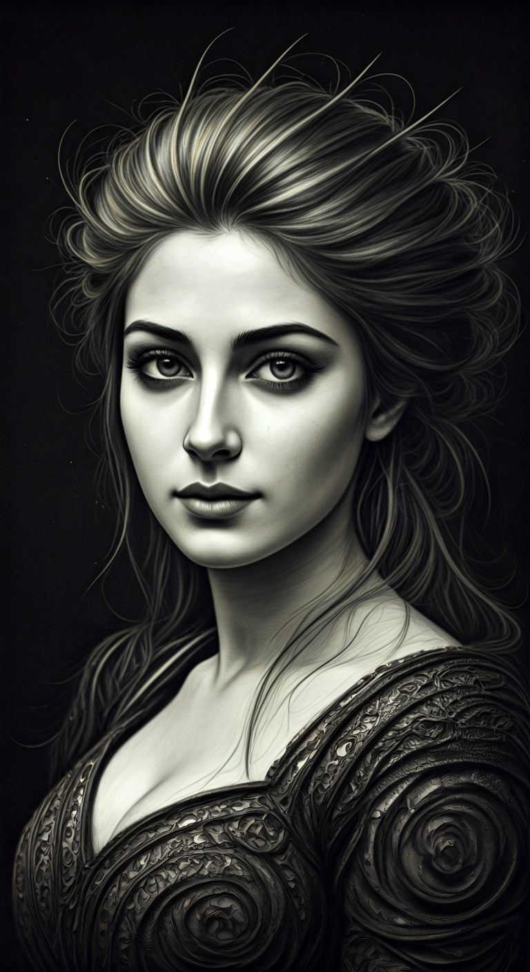 Surreal Woman's Face with Luminous Etchings