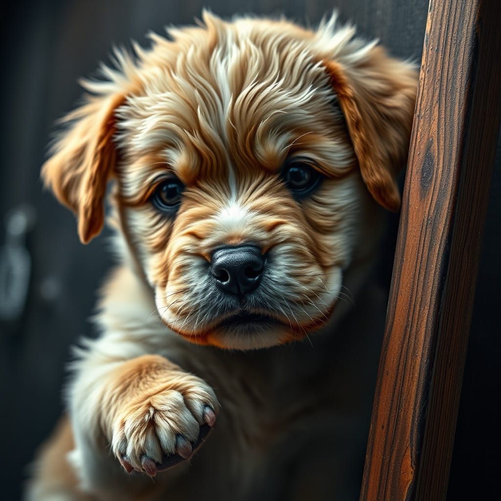 Puppy Artist at Work in Hyperrealistic Style