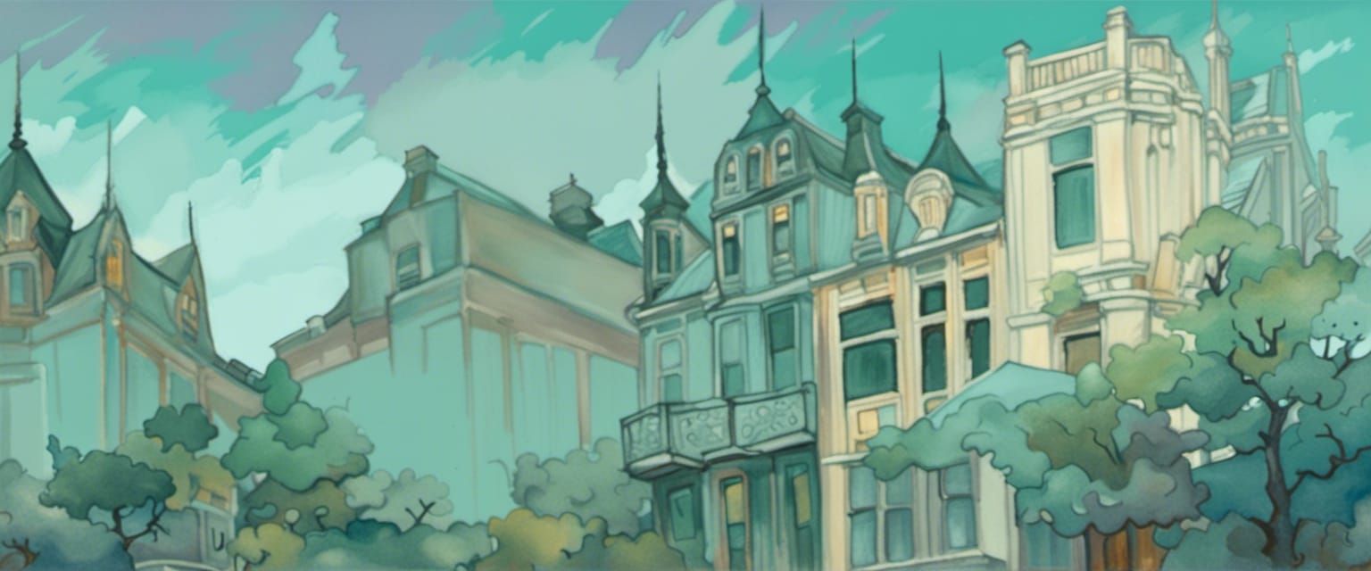 Art Nouveau City in Gouache Style