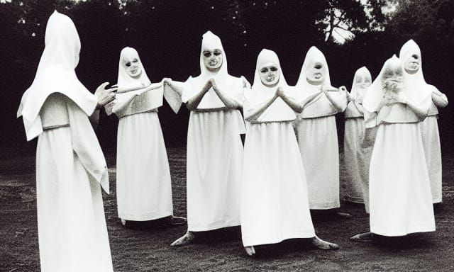 Grotesque Ritual with Girls in White, Photographic Style