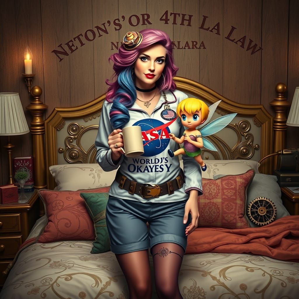 Steampunk Woman and Tinkerbell in Syd Mead Style