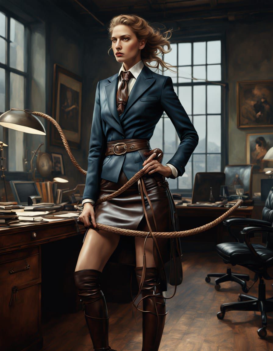 Confident Woman with Bullwhip in Artgerm Style