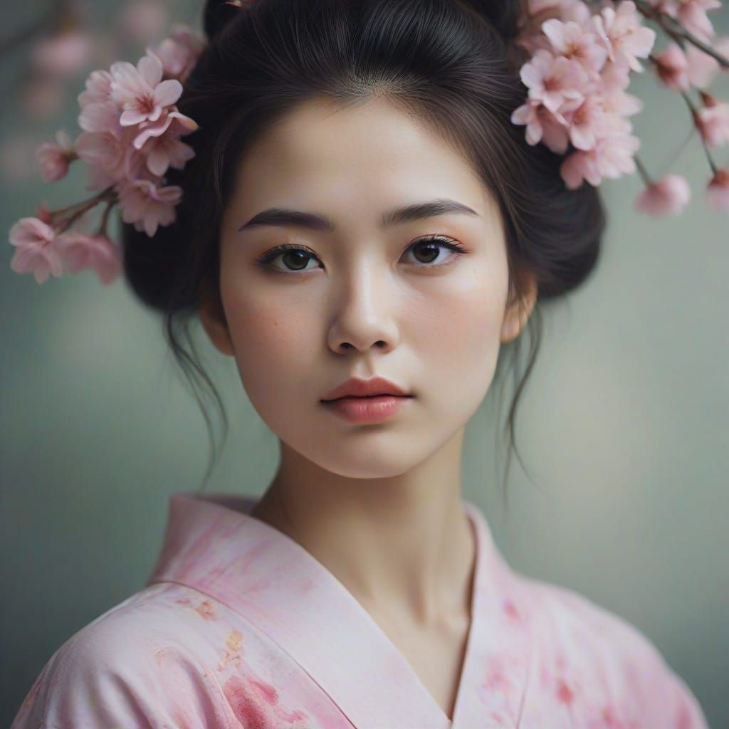 Serene Geisha in Swirling Colors, Impressionist Style